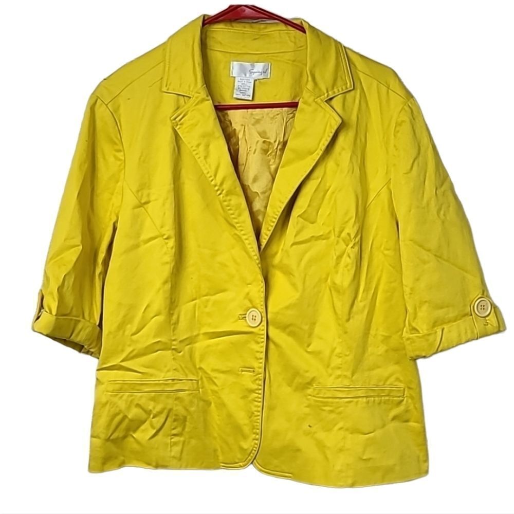 Spiegel Vintage Bright Lemon Yellow Short Sleeve Blazer Fitted Jacket Medium - Picture 2 of 8